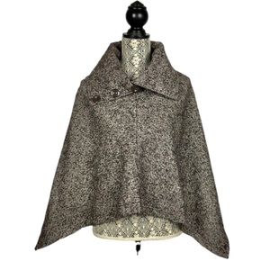 Last Kiss wool blend split neck cape brown tweed
